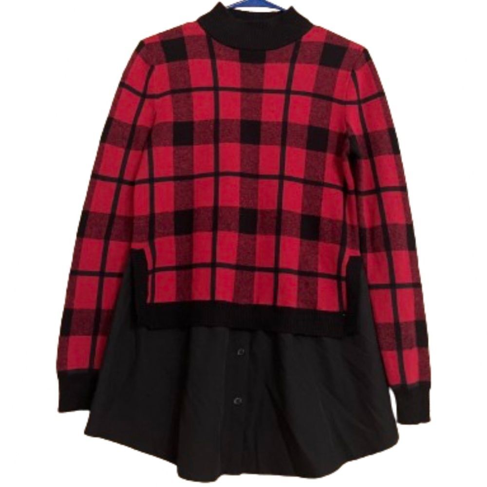 Style & Co. Womens Red & Black Plaid Twofer Long Sleeve Fall/Winter Sweater Sz-S